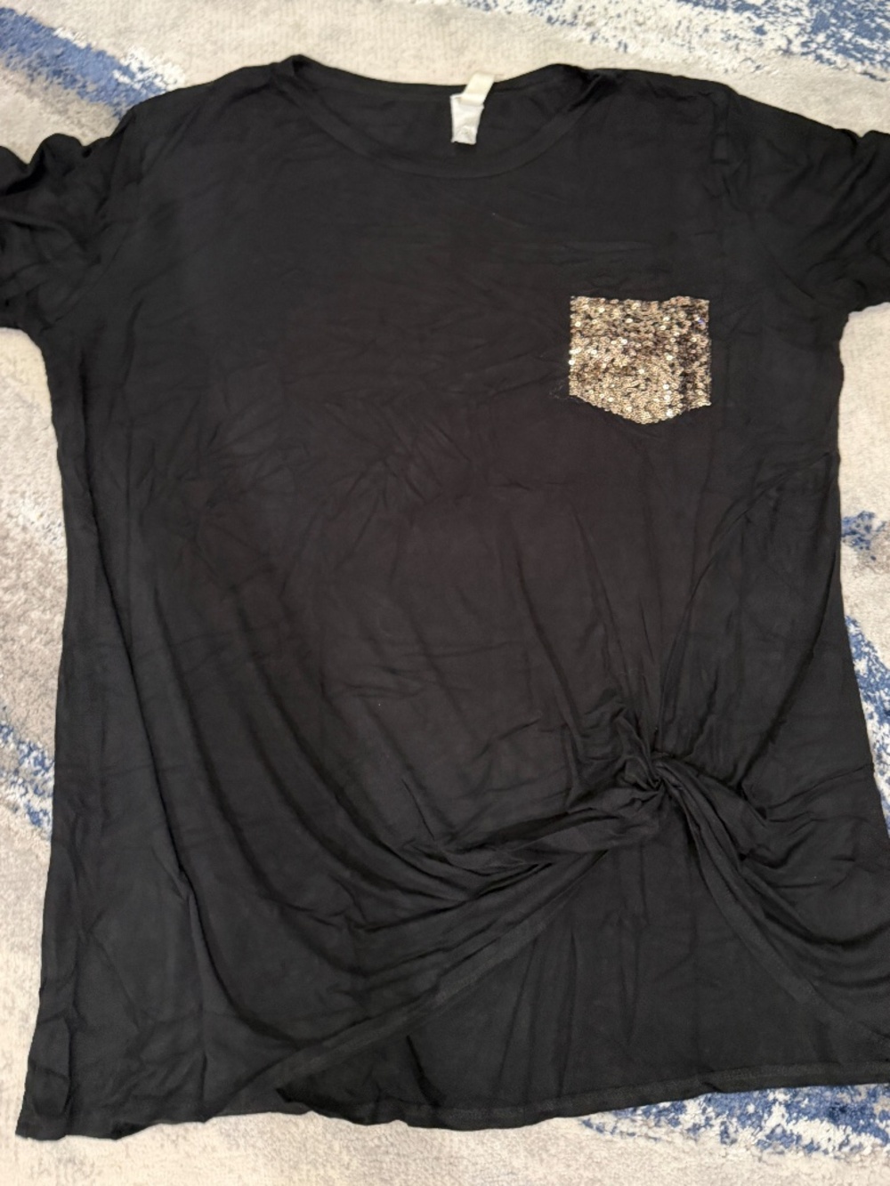 Lovely J Black Gold Sequin Pocket Knot Front Top Women's 1XL Plus Size